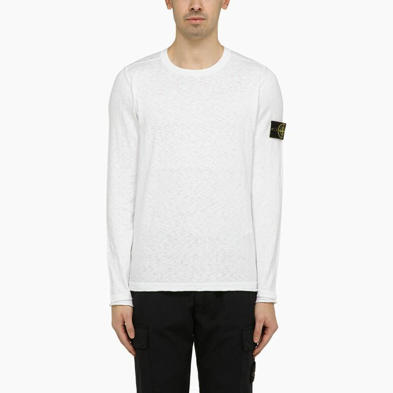 Stone Island White crew-neck sweater with logo Cover