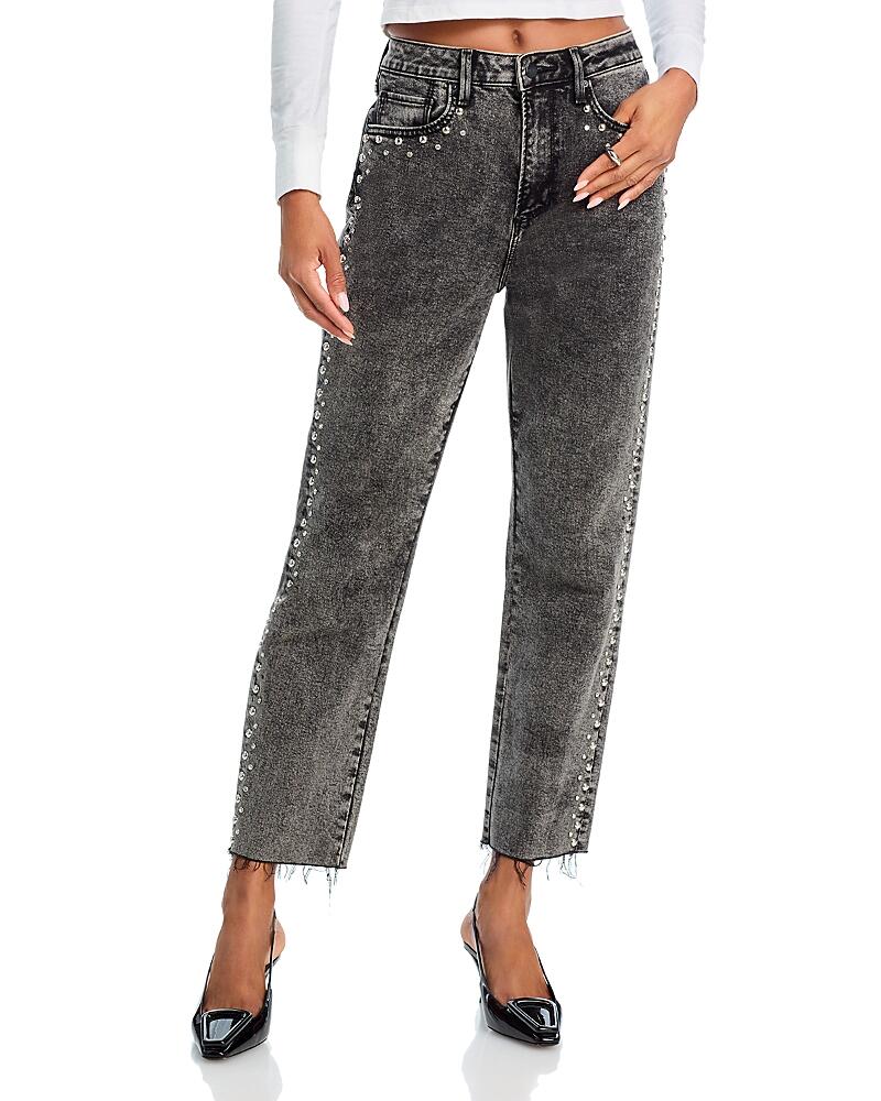 Aqua Studded Frayed Hem Dad Jeans in Black Wash - Exclusive Cover