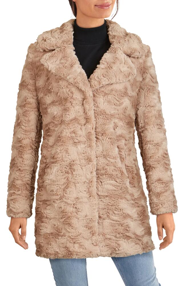 Kenneth Cole New York Notch Collar Faux Fur Coat in Truffle Cover