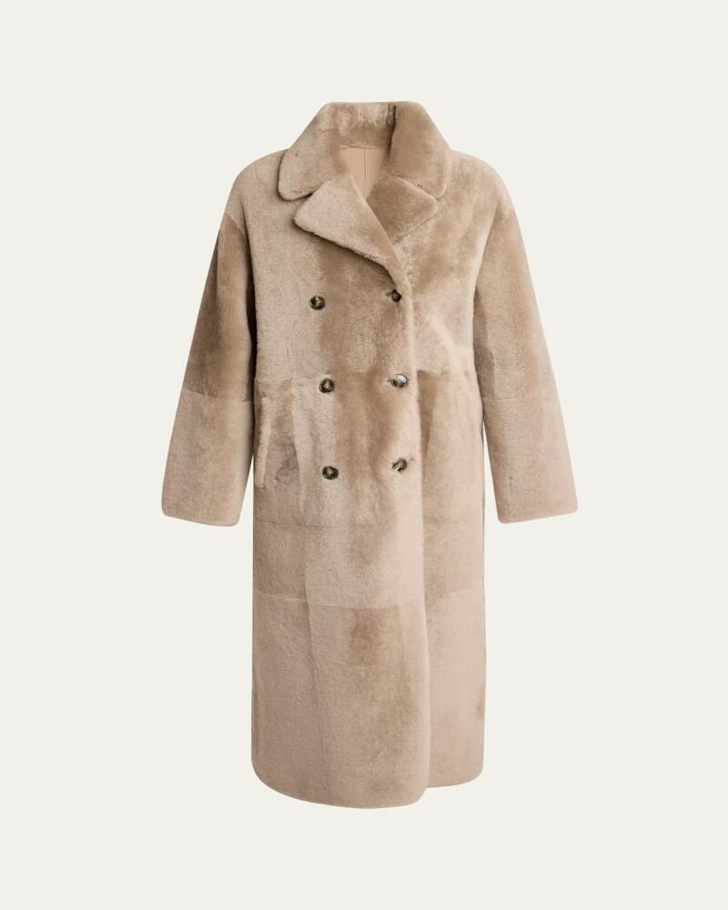 Yves Salomon Lacon Double-Breasted Shearling Coat Cover