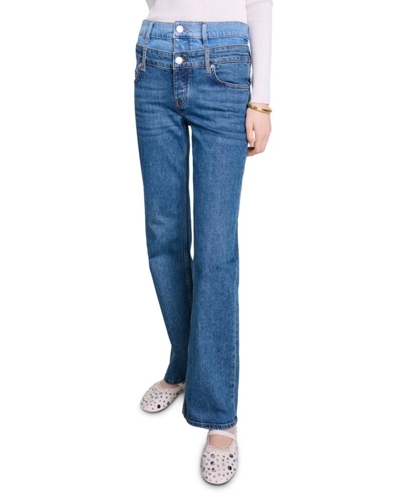 Maje Pacyn Double Waistband Straight Leg Jeans in Blue Cover