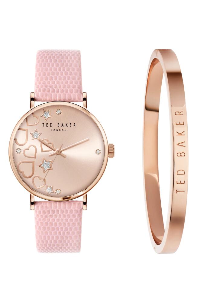 Ted Baker London Phylipa Leather Strap Watch & Bangle Bracelet Set, 34mm in Rose Gold/Pink/Pink Cover