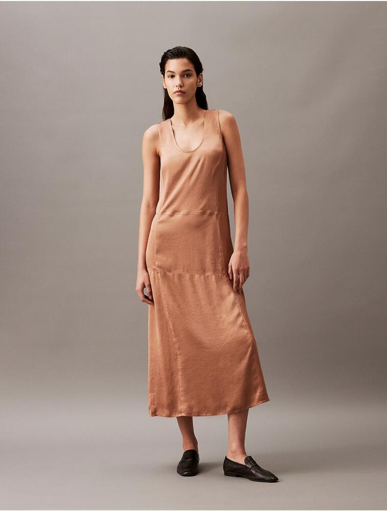 Calvin Klein Women's Crushed Satin Maxi Dress - Brown Cover