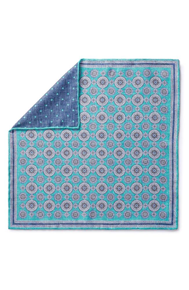 Jack Victor Selby Reversible Silk Pocket Square in Teal Cover