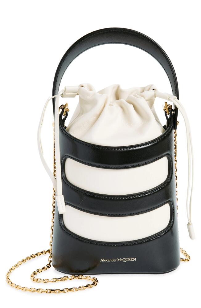 Alexander McQueen Mini The Rise Leather Bucket Bag in Black/Soft Ivory Cover