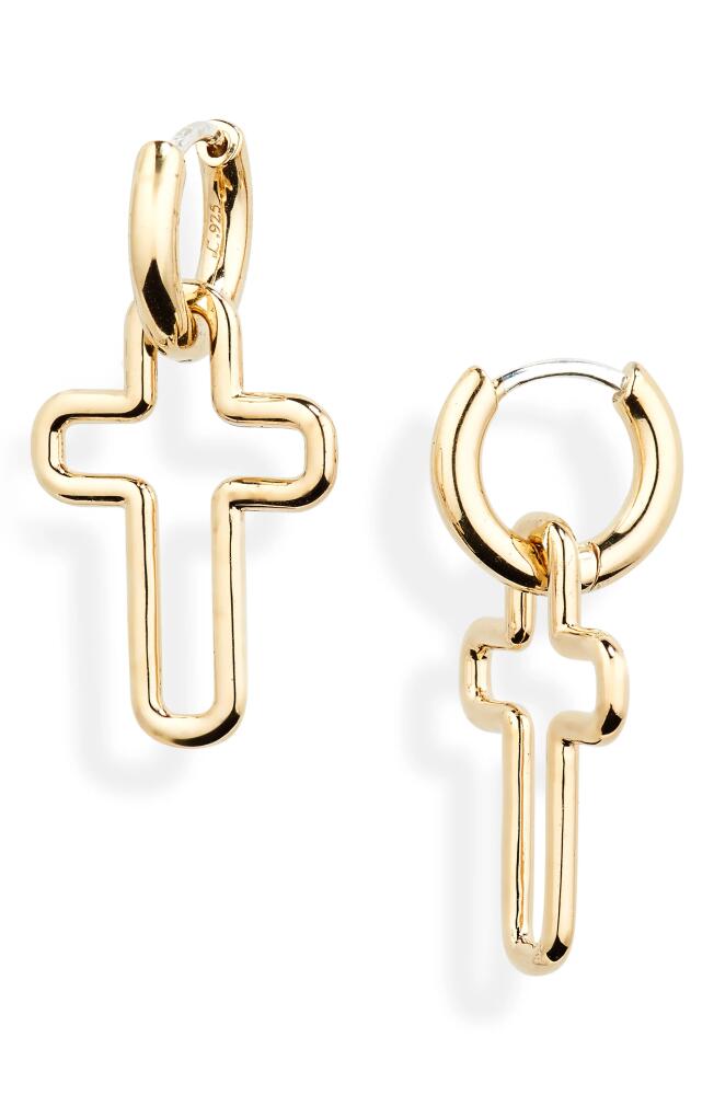 Laura Lombardi Mini Madda Cross Charm Huggie Hoop Earrings in Brass Cover