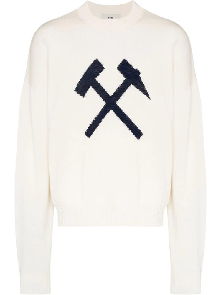 GmbH intarsia-logo crew-neck jumper - White Cover