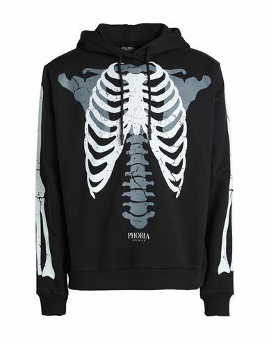 Phobia Archive Hoodie With White Skeleton Man Sweatshirt Black Cotton Cover