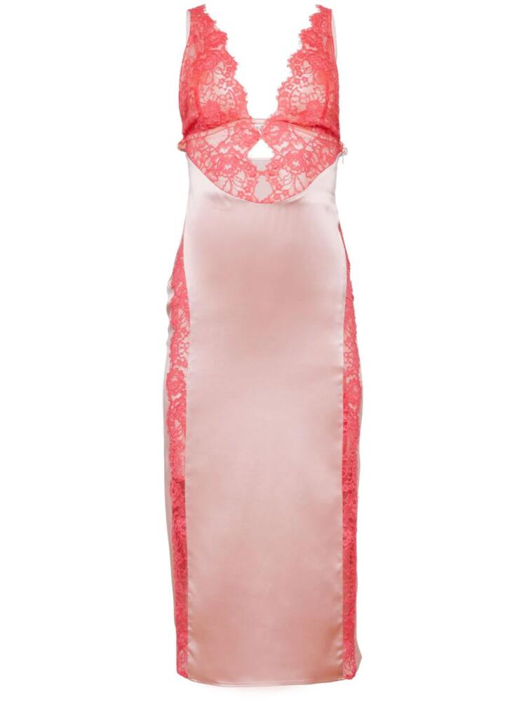 Fleur Du Mal lace-bodice silk midi dress - Pink Cover