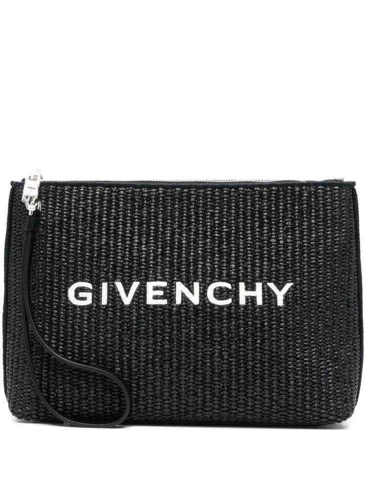 Givenchy logo-print raffia clutch bag - Black Cover