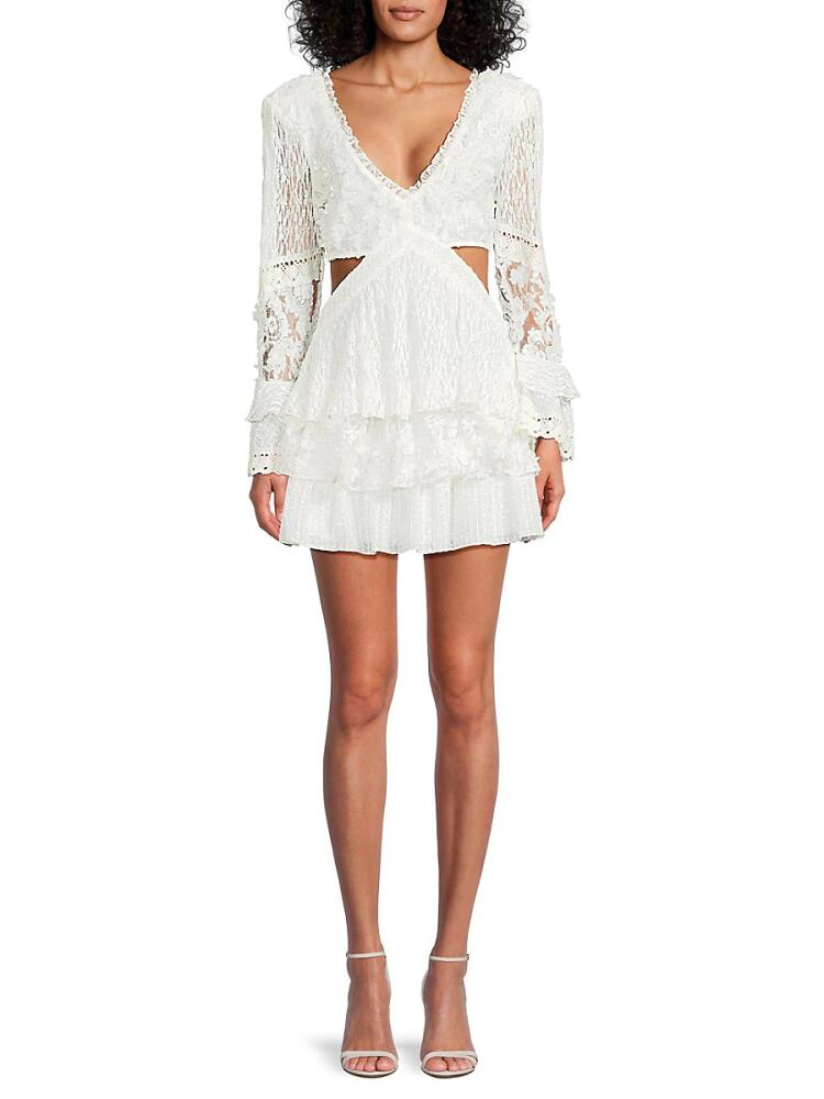 Avec Les Filles Women's Lace Cutout Mini Dress - White Cover