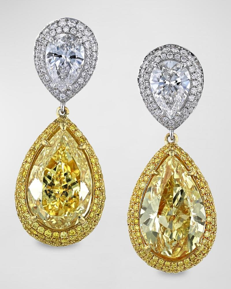 Neiman Marcus Diamonds 18K Yellow and White Gold Two-Tone Pear Diamond Drop Earrings, 15.73tcw, 1.32"L x 0.51"W Cover