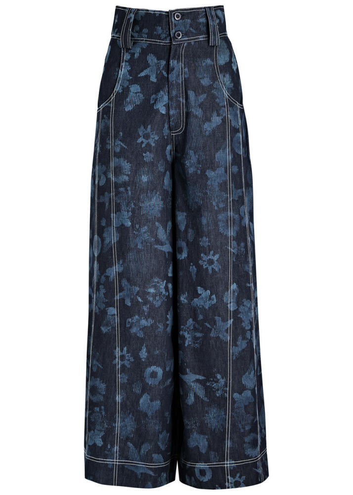 Lovebirds Printed Wide-leg Cotton Trousers - Navy Cover