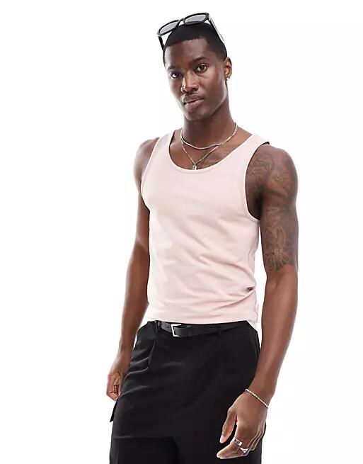 ASOS DESIGN muscle fit vest in pink Cover