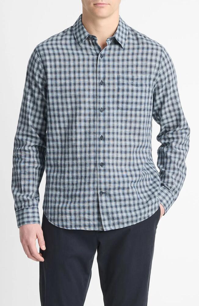 Vince Summit Plaid Linen Blend Button-Up Shirt in Venice Blue Cover