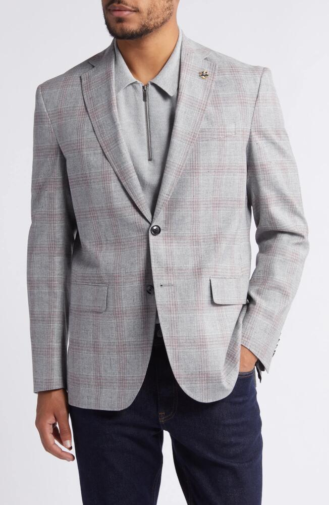 Ted Baker London Karl Slim Fit Deco Plaid Stretch Cotton & Linen Blend Sport Coat in Light Grey Cover