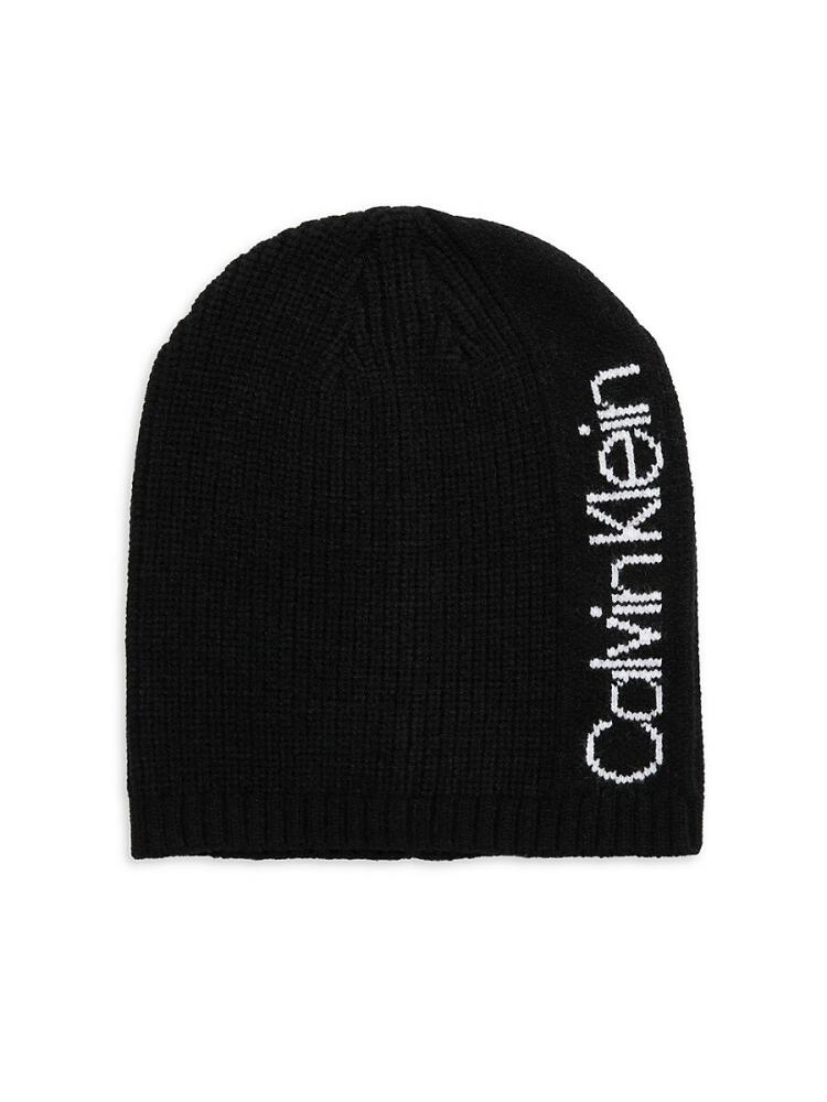 Calvin Klein Women's Logo Ribbed Beanie - Black Cover