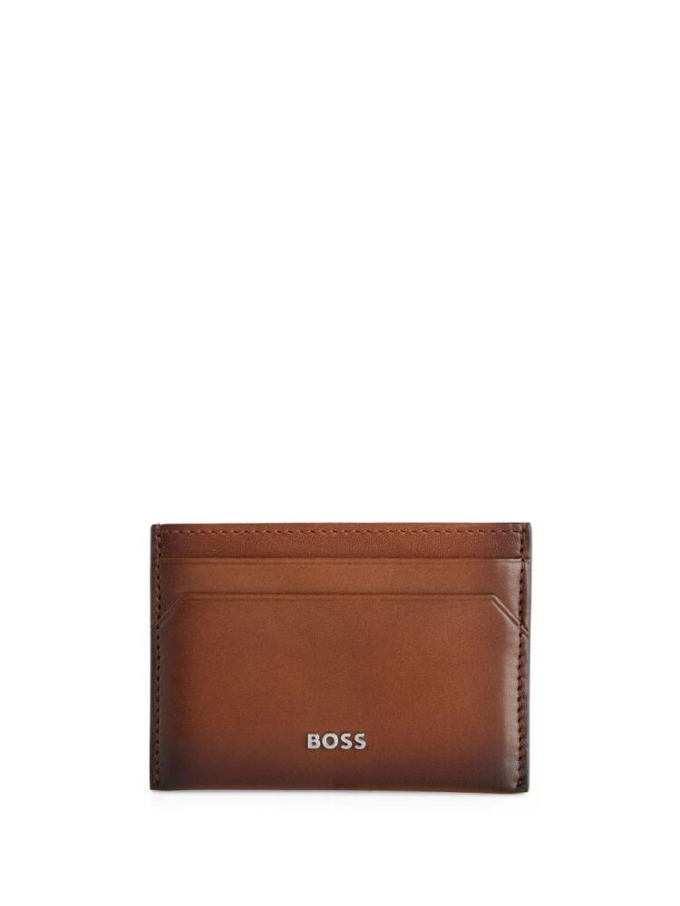 BOSS logo leather card holder - Brown Cover