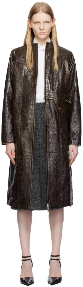 Saks Potts Brown Maxos Leather Coat Cover