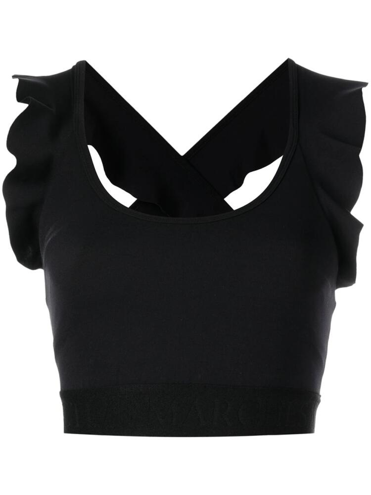 Marchesa frilled crossover-strap sports-bra - Black Cover