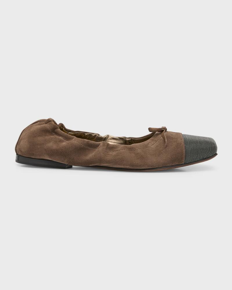 Brunello Cucinelli Suede Monili Cap-Toe Ballerina Flats Cover