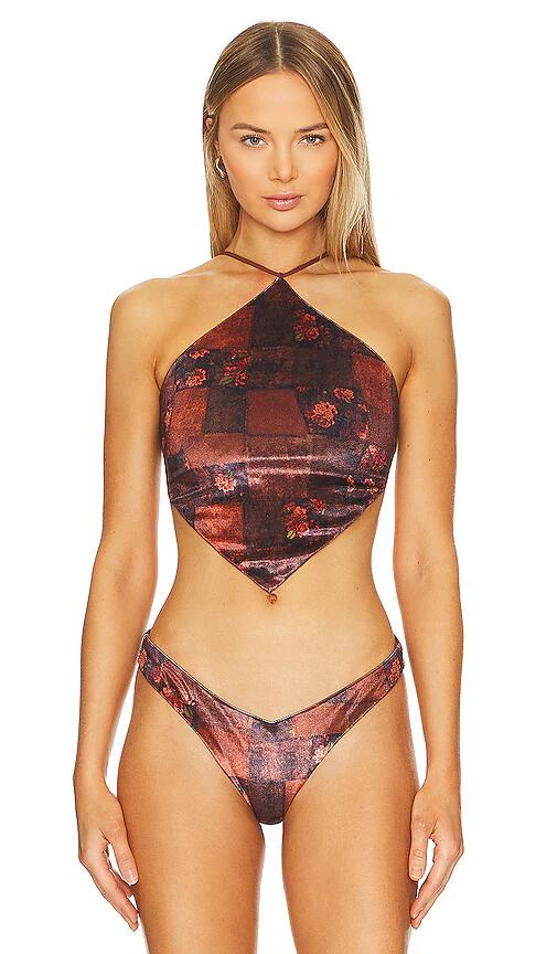 WeWoreWhat Velvet Bungee Bandana Bikini Top in Burgundy Cover