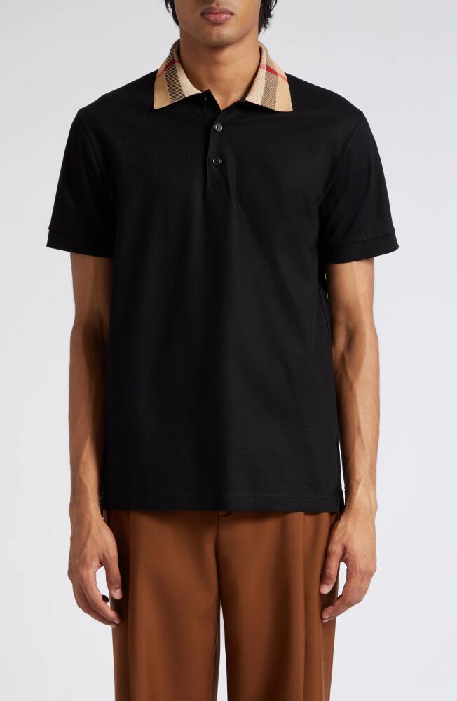 burberry Cody Check Collar Cotton Piqué Polo in Black Cover