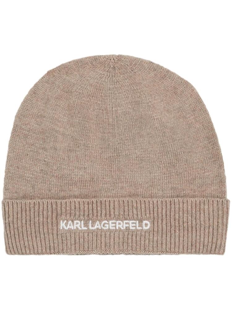 Karl Lagerfeld K/Essential logo-embroidered beanie - Neutrals Cover