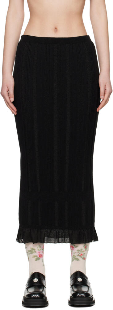 Simone Rocha Black Skinny Rib Frill Midi Skirt Cover