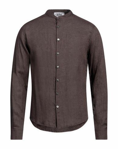 Alpha Studio Man Shirt Dark brown Linen Cover