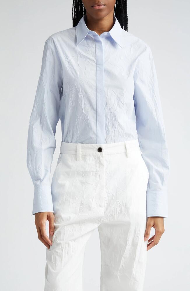 Proenza Schouler Allen Crinkle Cotton Blend Gabardine Button-Up Shirt in Sky Blue Cover