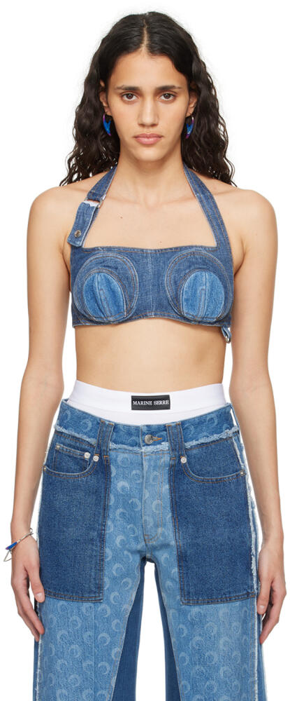 Marine Serre Navy Regenerated Denim Bra Cover