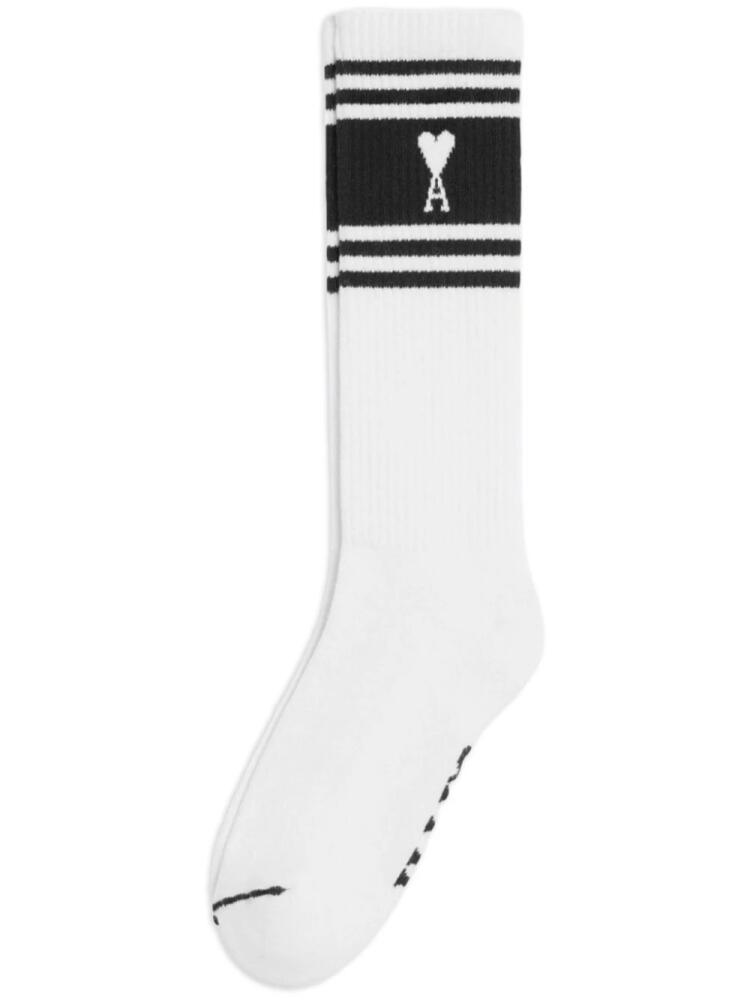 AMI Paris intarsia-knit logo ribbed socks - Black Cover