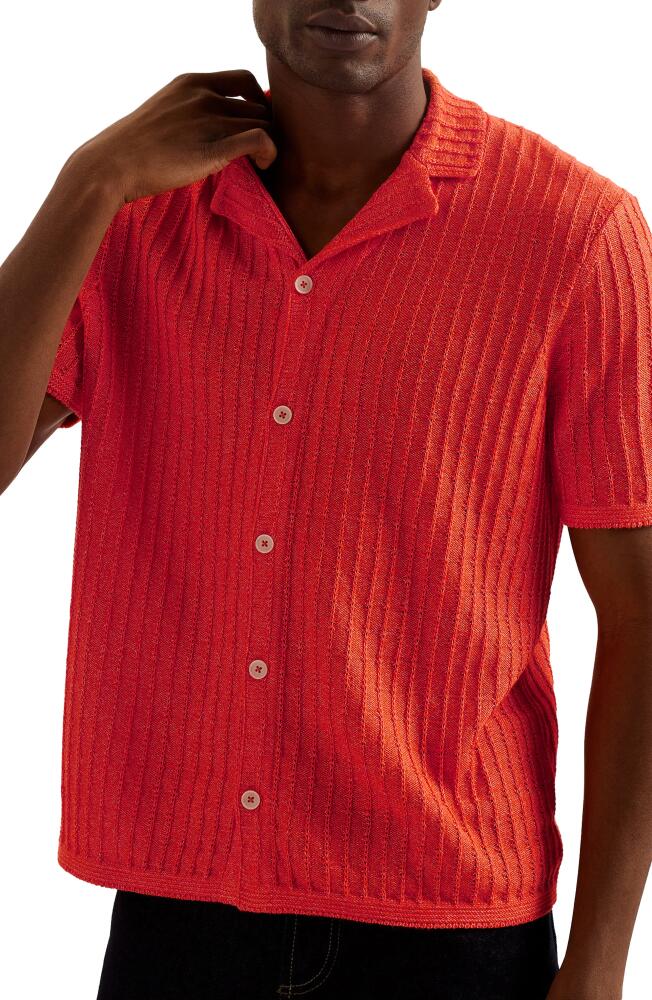 Ted Baker London Proof Rib Short Sleeve Button-Up Knit Shirt in Bright Orange Cover