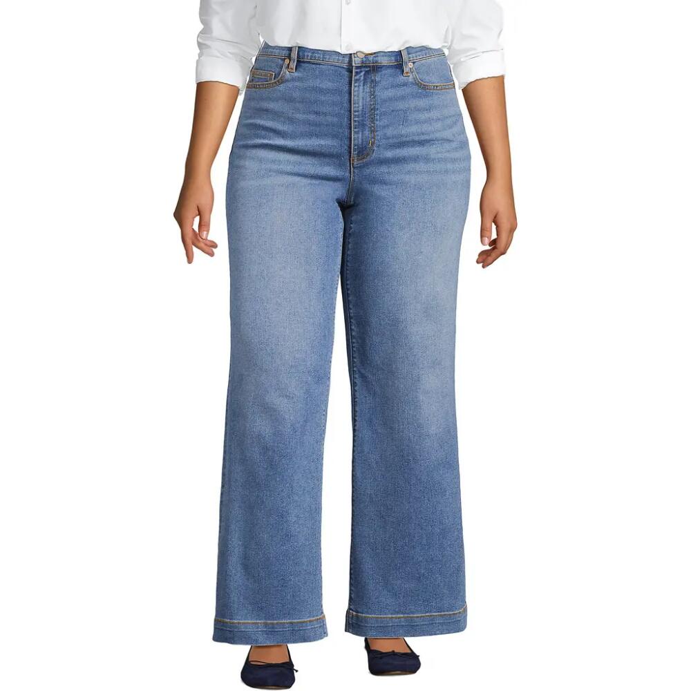 Lands' End Plus Size Recover High Rise Wide Leg Blue Jeans in Beau Blue Cover