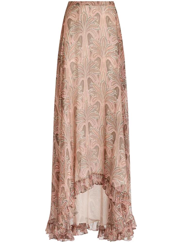 ETRO palm tree-print silk maxi skirt - Pink Cover