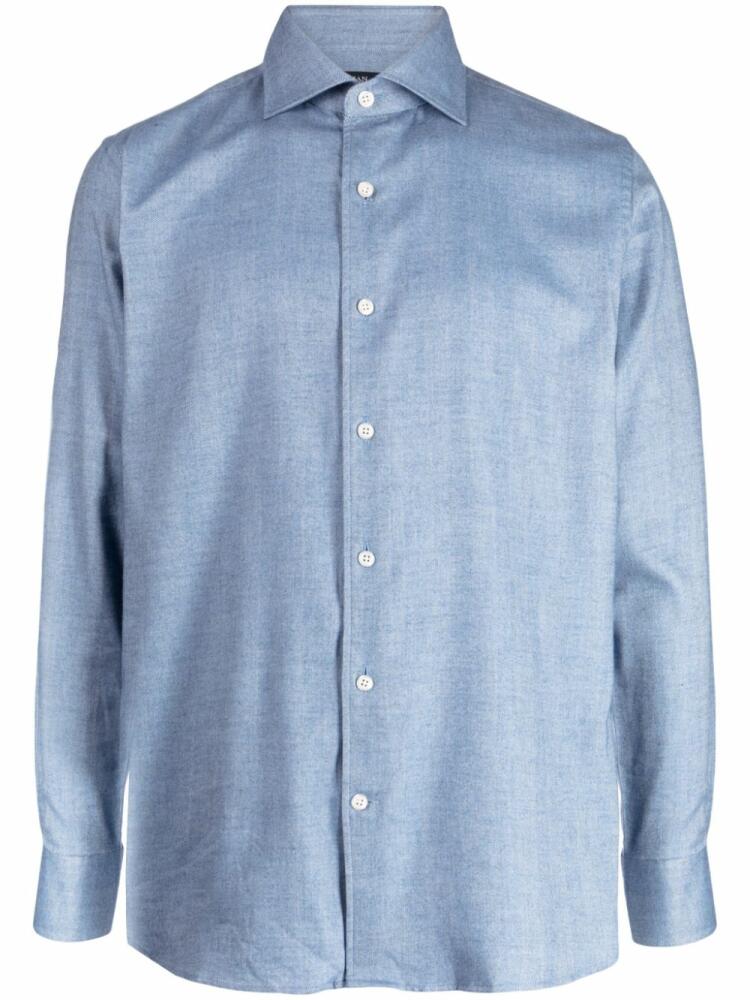 Man On The Boon. Albini herringbone shirt - Blue Cover