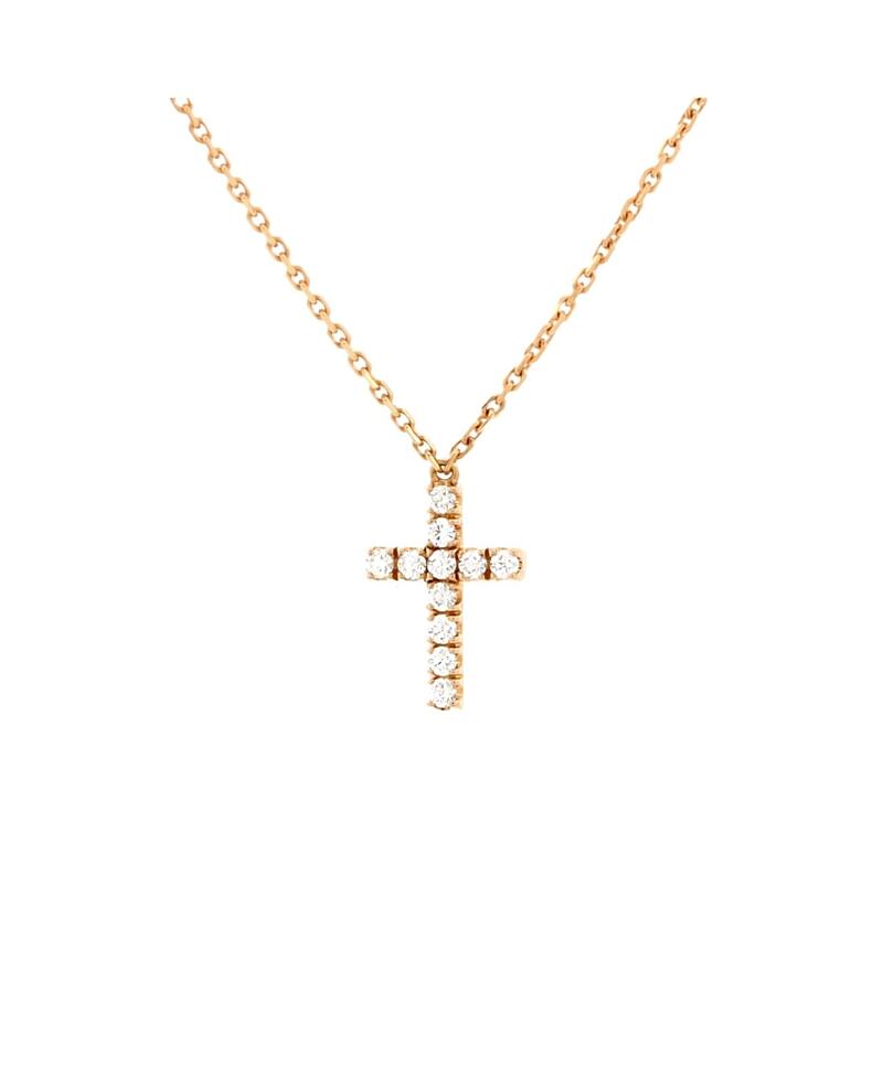 Pre-Owned Cartier Cross Pendant Necklace 18K Rose Gold with Diamonds Cover