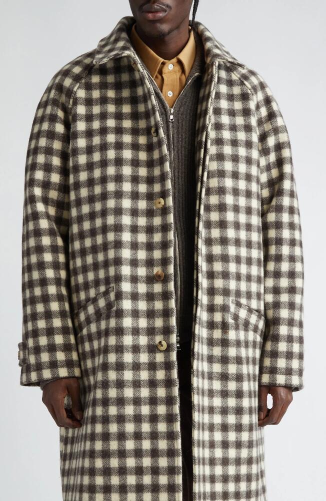 De Bonne Facture Parisian Check Raglan Sleeve Wool Coat in Undyed Cover