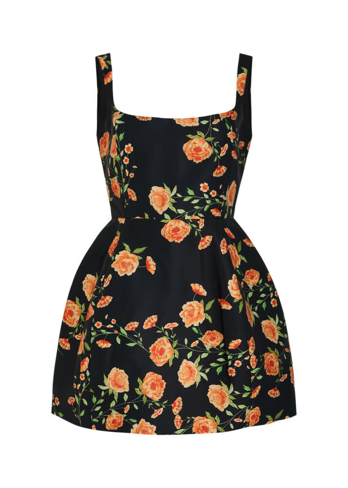 DE LA Vali Lola Floral-print Satin-twill Mini Dress - Black Cover