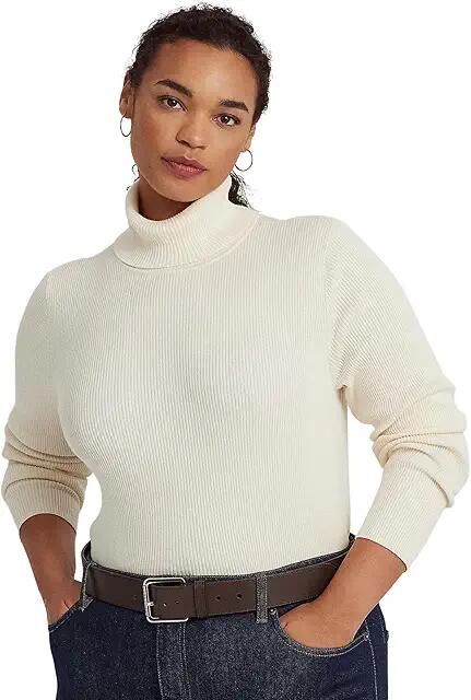 Lauren Ralph Lauren Plus Size Turtleneck Sweater (Mascarpone Cream) Women's Sweater Cover