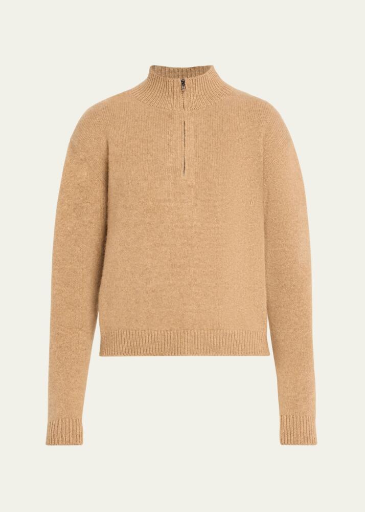 The Elder Statesman Mock-Neck Half-Zip Cashmere Sweater Cover