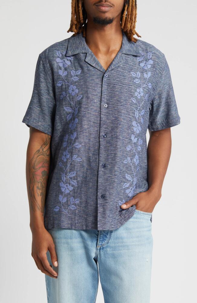 Saturdays NYC Canty Floral Embroidered Camp Shirt in Ocean Cover