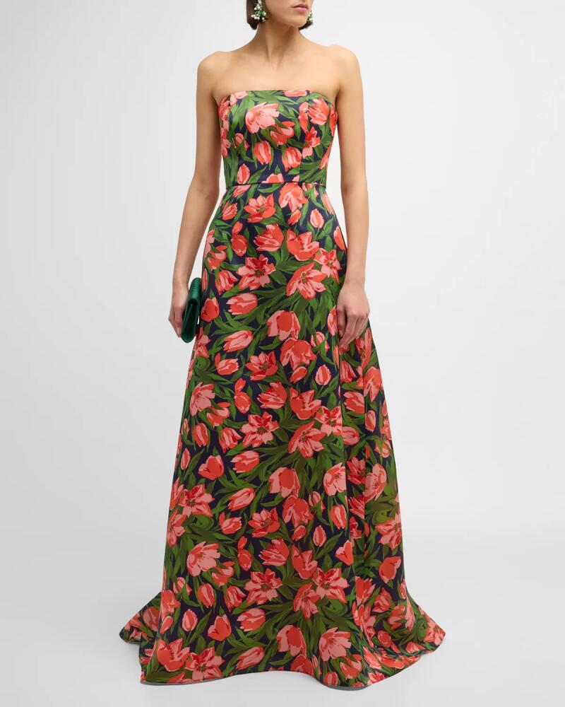 Carolina Herrera Floral Print Strapless Gown Cover