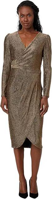 Adrianna Papell Metallic Knit Side Draped Dress (Copper) Women's Dress Cover