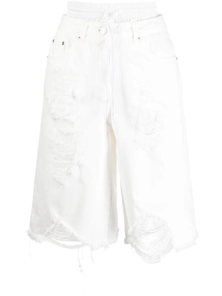 Juun.J double-layer distressed denim shorts - White Cover