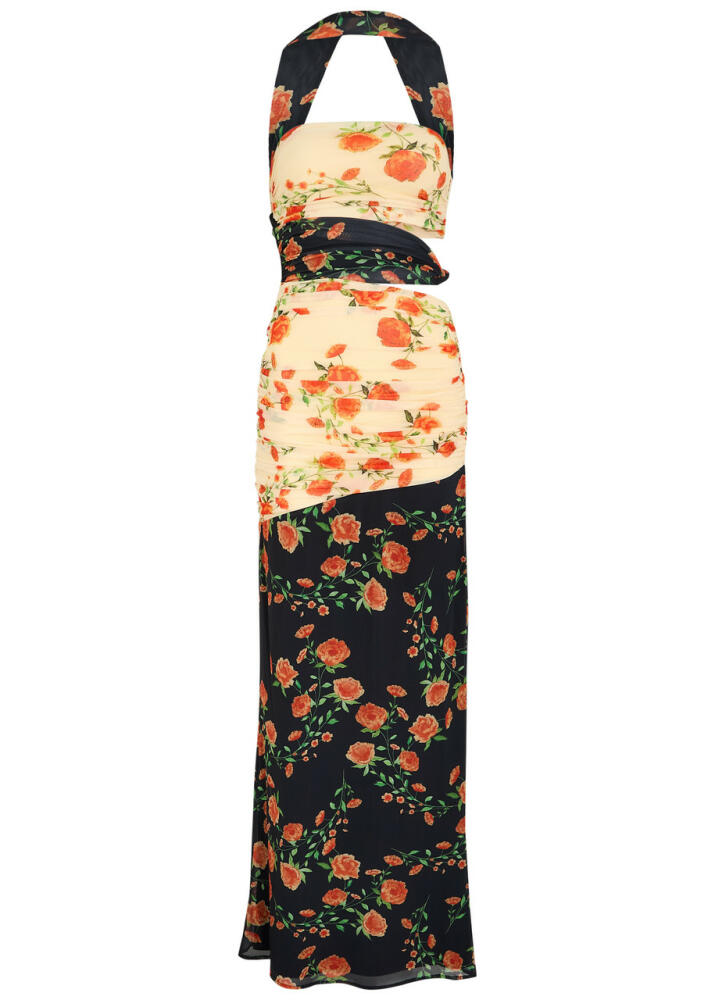 DE LA Vali Nudo Floral-print Mesh Maxi Dress - Black Cover