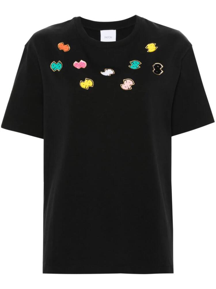 Patou motif-embroidered cotton T-shirt - Black Cover