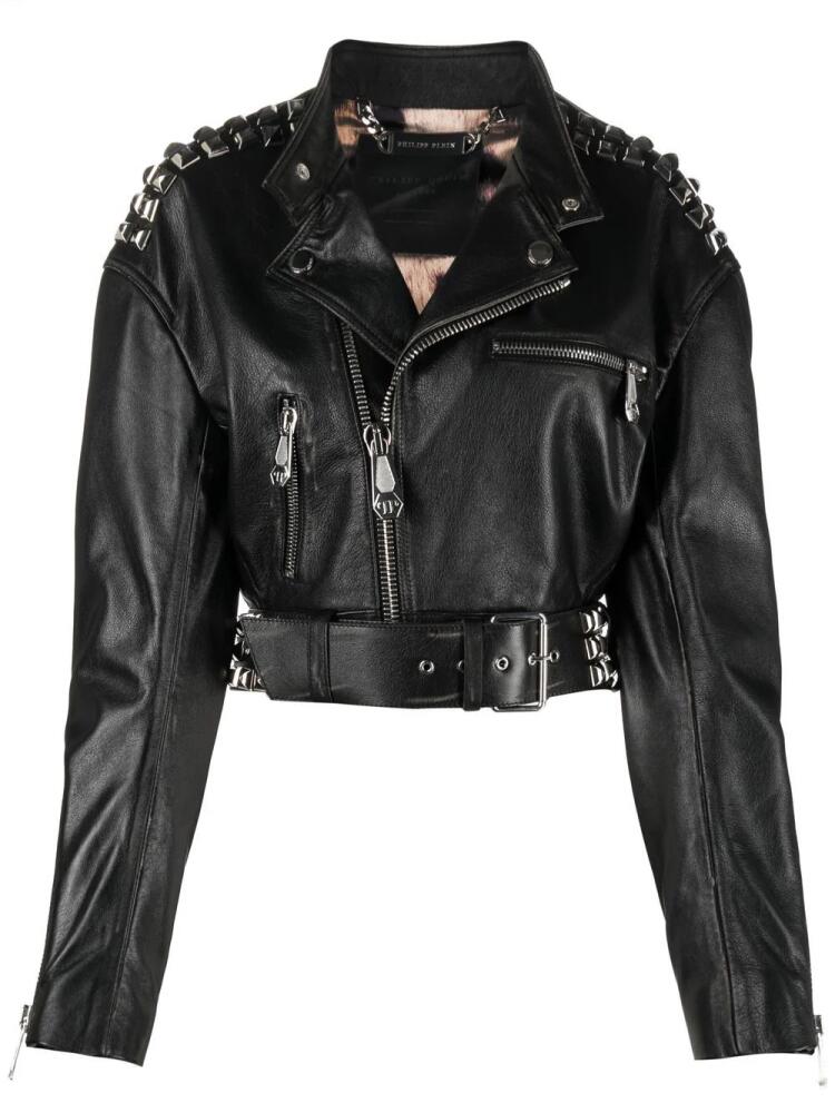 Philipp Plein rock-stud cropped leather jacket - Black Cover