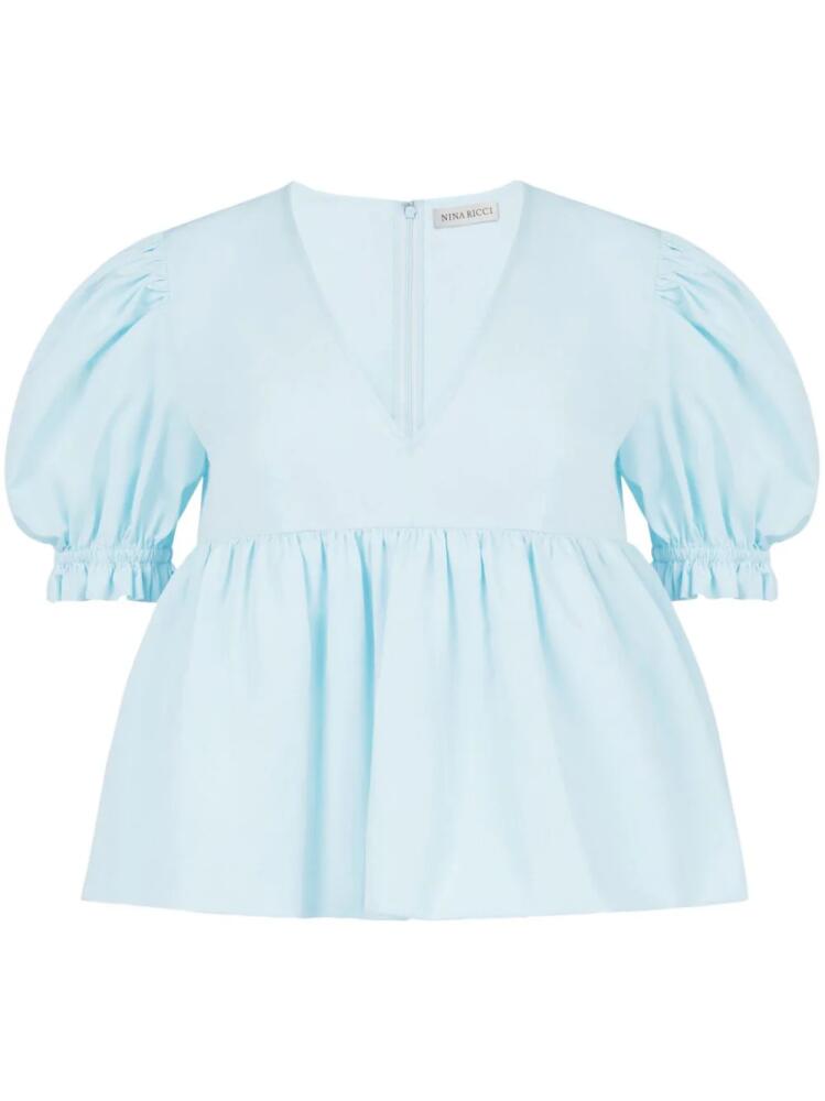 Nina Ricci puff-sleeve cotton blouse - Blue Cover